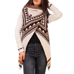 Cardigan tricotat asimetric in colturi cu imprimeu etnic aztec