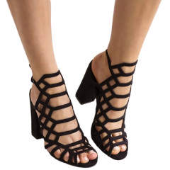 Sandale negre cu toc gros