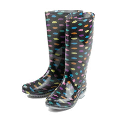 Cizme de cauciuc, lungi, negre cu buline multicolore