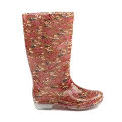 Cizme de cauciuc lungi, maro cu imprimeu floral