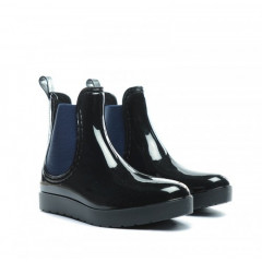 Cizme de cauciuc negru cu bleumarin, scurte