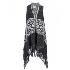 Vesta cu franjuri gri cu alb