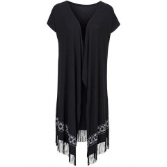 Vesta neagra tricotata cu franjuri