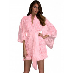 Halat din dantela roz cu maneci evazate