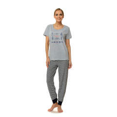 Pijama gri cu bleumarin din bumbac