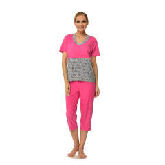 Pijama ciclam cu gri din bumbac cu imprimeu vacute