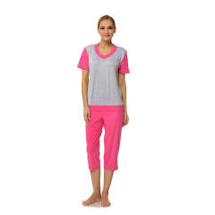 Pijama gri cu ciclam din bumbac