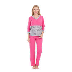 Pijama ciclam cu gri din bumbac