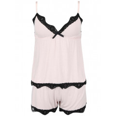 Pijamale scurte roz cu dantela ICONE Sienna