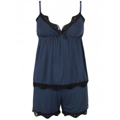 Pijamale albastre cu dantela neagra ICONE Sienna