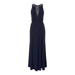 Rochie de seara eleganta, de culoare bleumarin, cu paiete si margelute