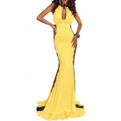 Rochie de seara galbena cu dantela neagra