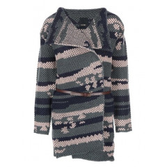 Cardigan ICHI Meiko verde cu albastru cu centura