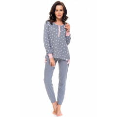 Pijamale lungi gri cu roz si imprimeu