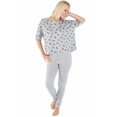Pijamale lungi gri cu pasari imprimate