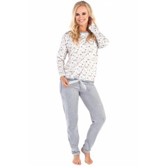 Pijamale lungi, gri cu alb, cu imprimeu floral