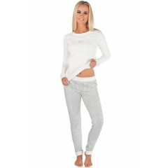 Pijamale lungi, albe, cu pantaloni in carouri