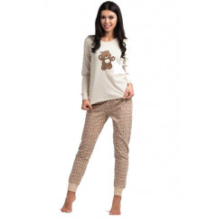 Pijamale lungi, crem, cu ursulet imprimat