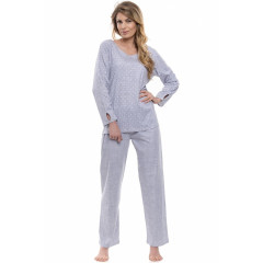 Pijamale lungi, gri, cu picatele