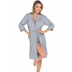 Halat de baie gri cu bulinute albe