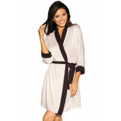 Halat de baie din material fin, roz cu margini negre