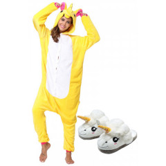 Pijamale lungi tip salopeta unicorn