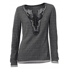 Pulover cu decolteu rotund si aplicatie decorativa