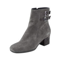 Botine cu toc gros din piele intoarsa de vita si piele nappa de capra