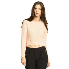 Pulover scurt, nude, din tricot gros