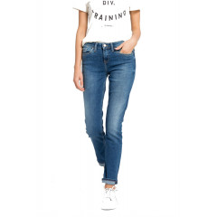 Blugi drepti cu talia regulara din denim spalacit