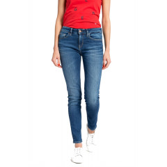 Blugi skinny din denim abrazat decorativ