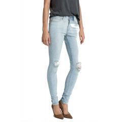 Blugi skinny din denim spalacit cu aspect deteriorat