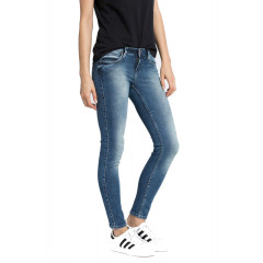 Blugi skinny cu talie joasa din denim decolorat