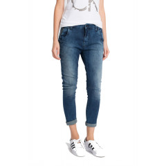 Blugi cu fason tapered din denim spalacit