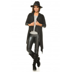 Cardigan asimetric cu aplicatii din piele ecologica