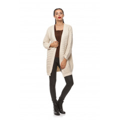 Cardigan lung din tricot, crem