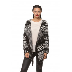 Cardigan din tricot cu franjuri, alb/negru