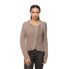Cardigan din tricot cu fermoar asimetric, bej/ maro
