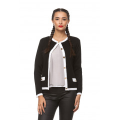 Cardigan cu nasturi metalici din tricot, negru/alb