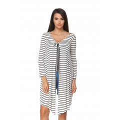 Cardigan alb din bumbac cu dungi bleumarin