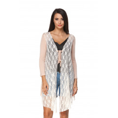 Cardigan bej cu dantela din vascoza