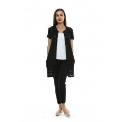 Cardigan negru din tricot cu maneca scurta