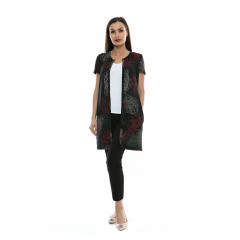 Cardigan multicolor din tricot cu maneca scurta
