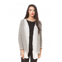 Cardigan gri din bumbac si voal
