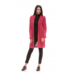 Cardigan lung ciclam din tricot
