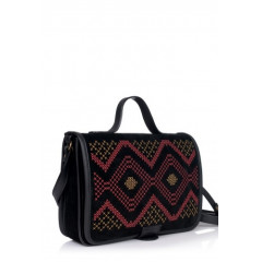 Geanta din piele intoarsa cu broderie manuala