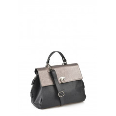 Geanta casual din piele naturala, negru/argintiu