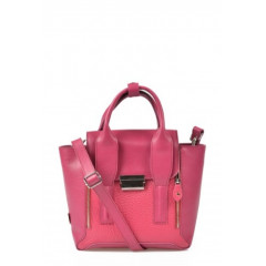 Geanta fucsia din piele naturala cu buzunare