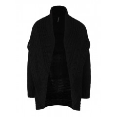 Cardigan negru cu guler inalt, fara inchidere