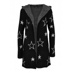 Cardigan negru cu stele si gluga